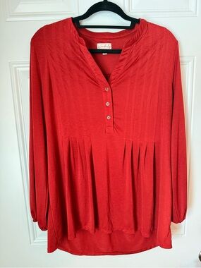Wonderly Crimson Pleated Henley Tunic